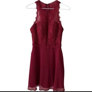 Azazie Burgundy A-Line Lace Chiffon Formal Bridesmaid  Party Short Dress SZ A2 2